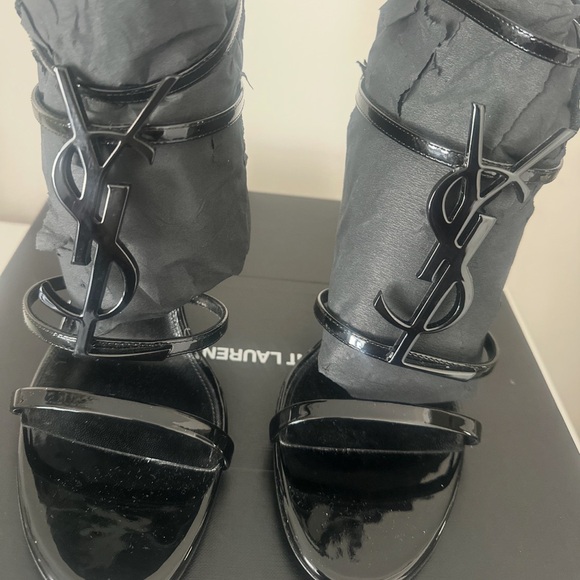Saint Laurent Black Patent Cassandra Strappy High Heel Sandals 39 - Picture 3 of 8